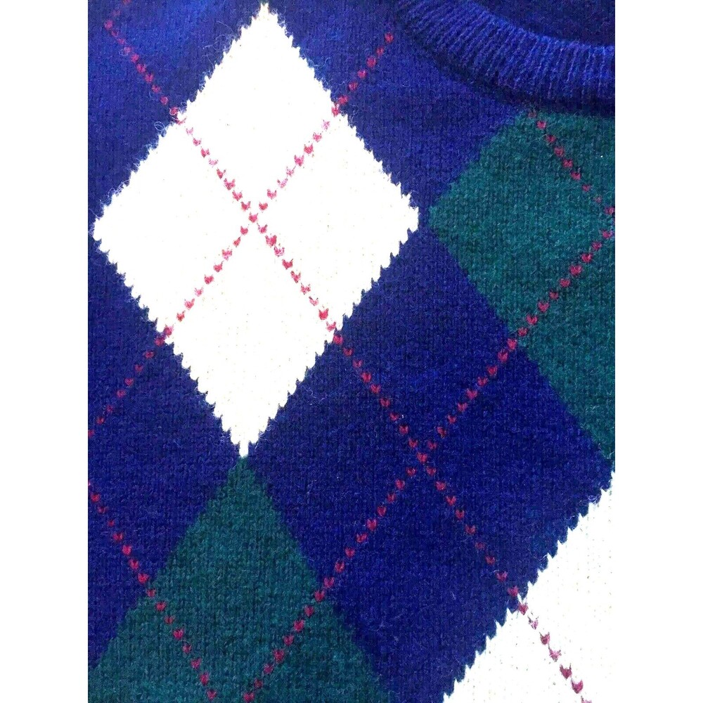 Eddie Bauer Vtg Argyle Sweater Shetland Wool Blue XL Mens Golf Preppy Academia - Picture 4 of 12
